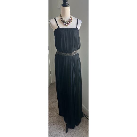 Lane Bryant Pleated Beaded Waist Front Palazzo Sleeveless Black Jumpsuit 16 - Picture 2 of 11
